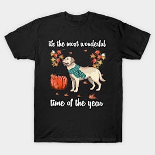 Labrador Dog Autumn Fall Most Wonderful Time Maple Gift T-Shirt